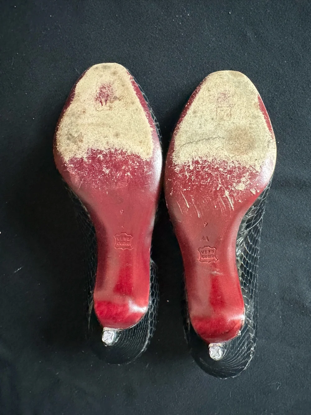 Bruno Magli Black Snakeskin Peep-Toe Heels with Red Heel Detail made in Italy 9